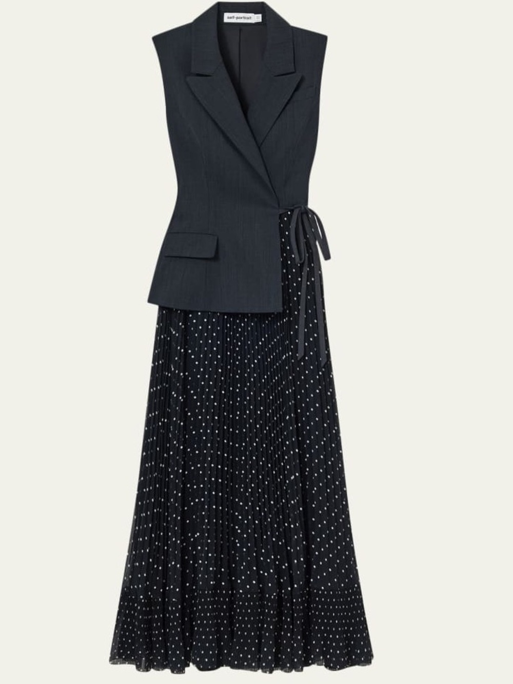 NWOT Self-Portrait GREY TAILORED POLKA DOT MIDI DRESS - Picture 7 of 9